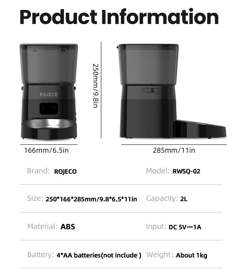 ROJECO Pet Feeder: Automatic Dispenser with App & Manual Button
